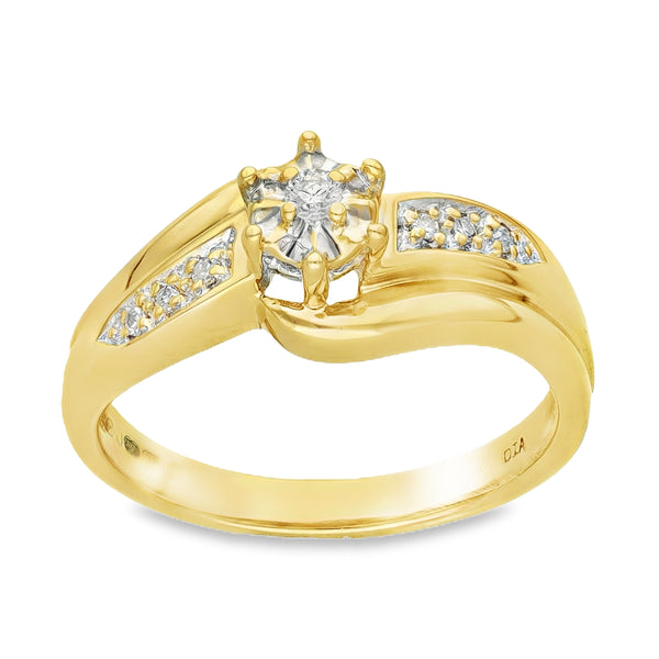9ct Yellow Gold Illusion-Set Diamond Twist Engagement Ring