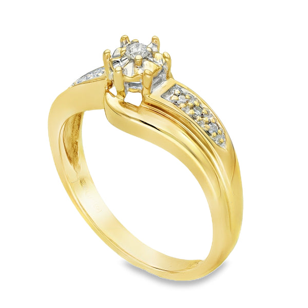 9ct Yellow Gold Illusion-Set Diamond Twist Engagement Ring