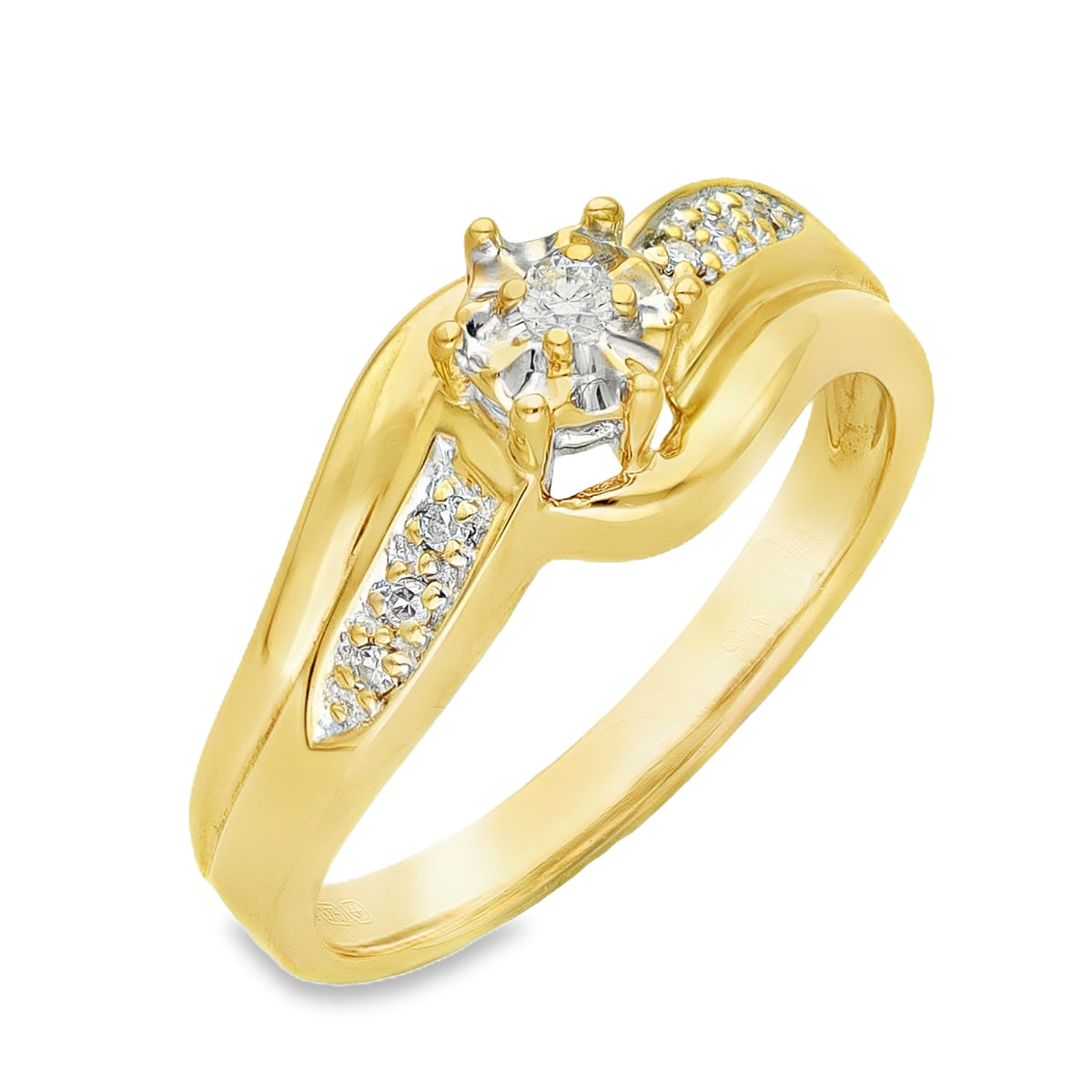 9ct Yellow Gold Illusion-Set Diamond Twist Engagement Ring