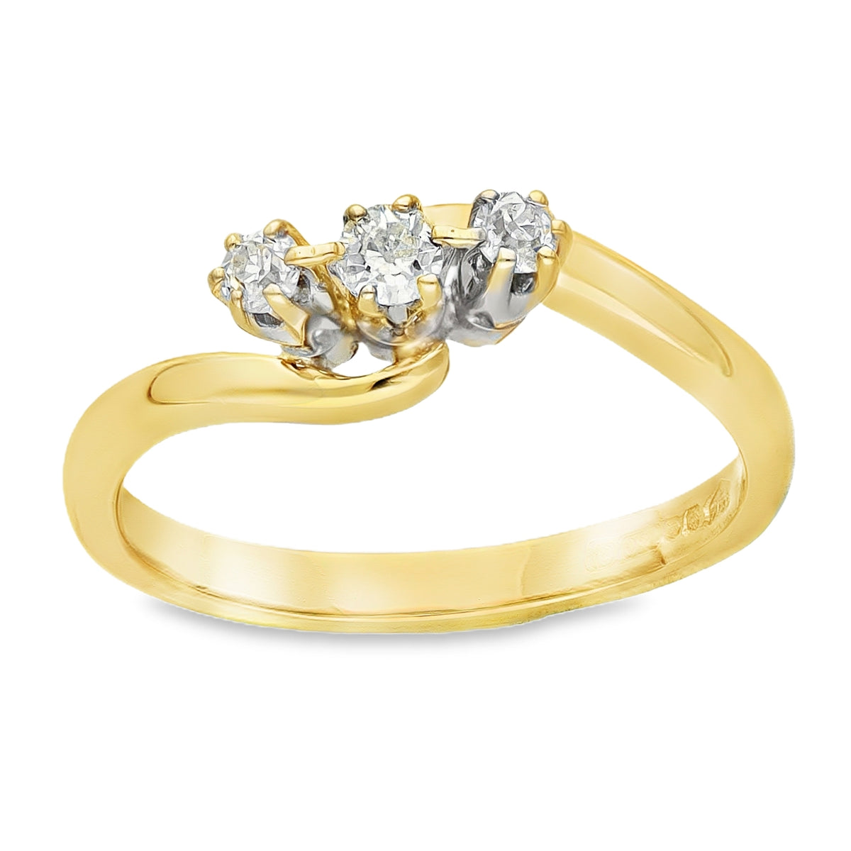 18ct Yellow Gold Diamond Twist Trilogy Ring - Size M - 0.10ct