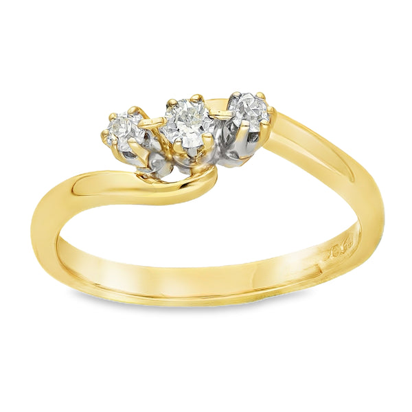 18ct Yellow Gold Diamond Twist Trilogy Ring - Size M - 0.10ct
