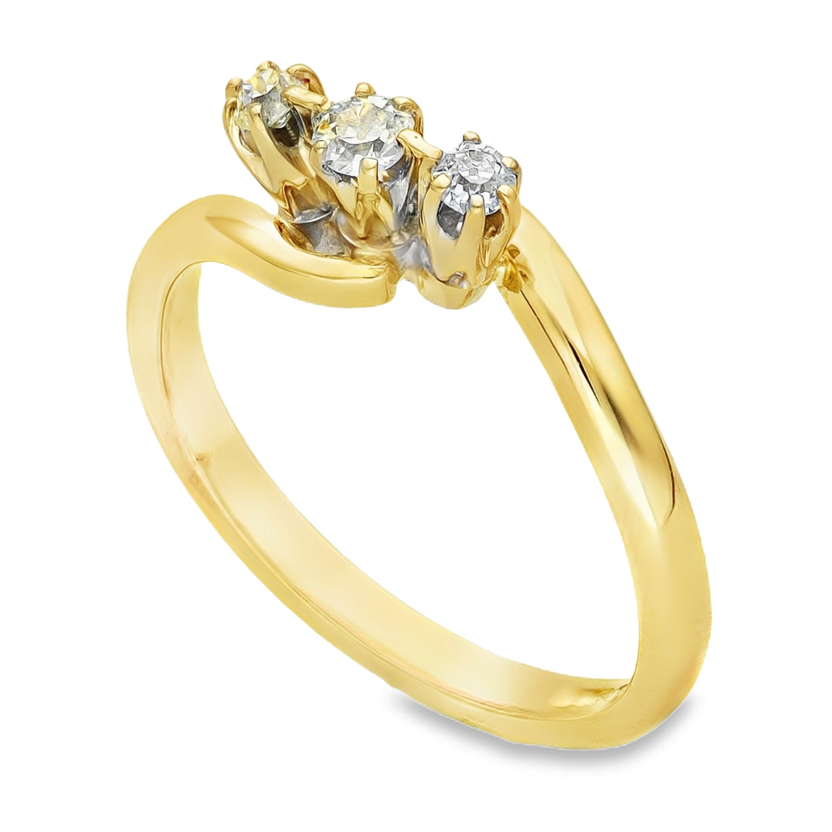 18ct Yellow Gold Diamond Twist Trilogy Ring - Size M - 0.10ct