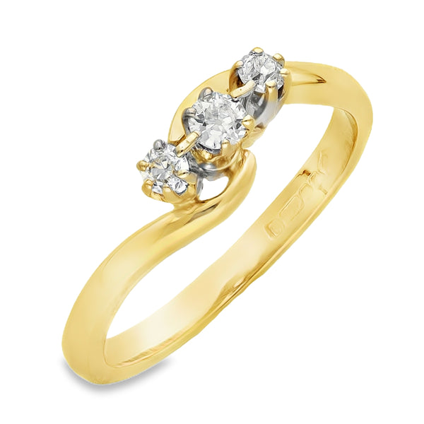 18ct Yellow Gold Diamond Twist Trilogy Ring - Size M - 0.10ct