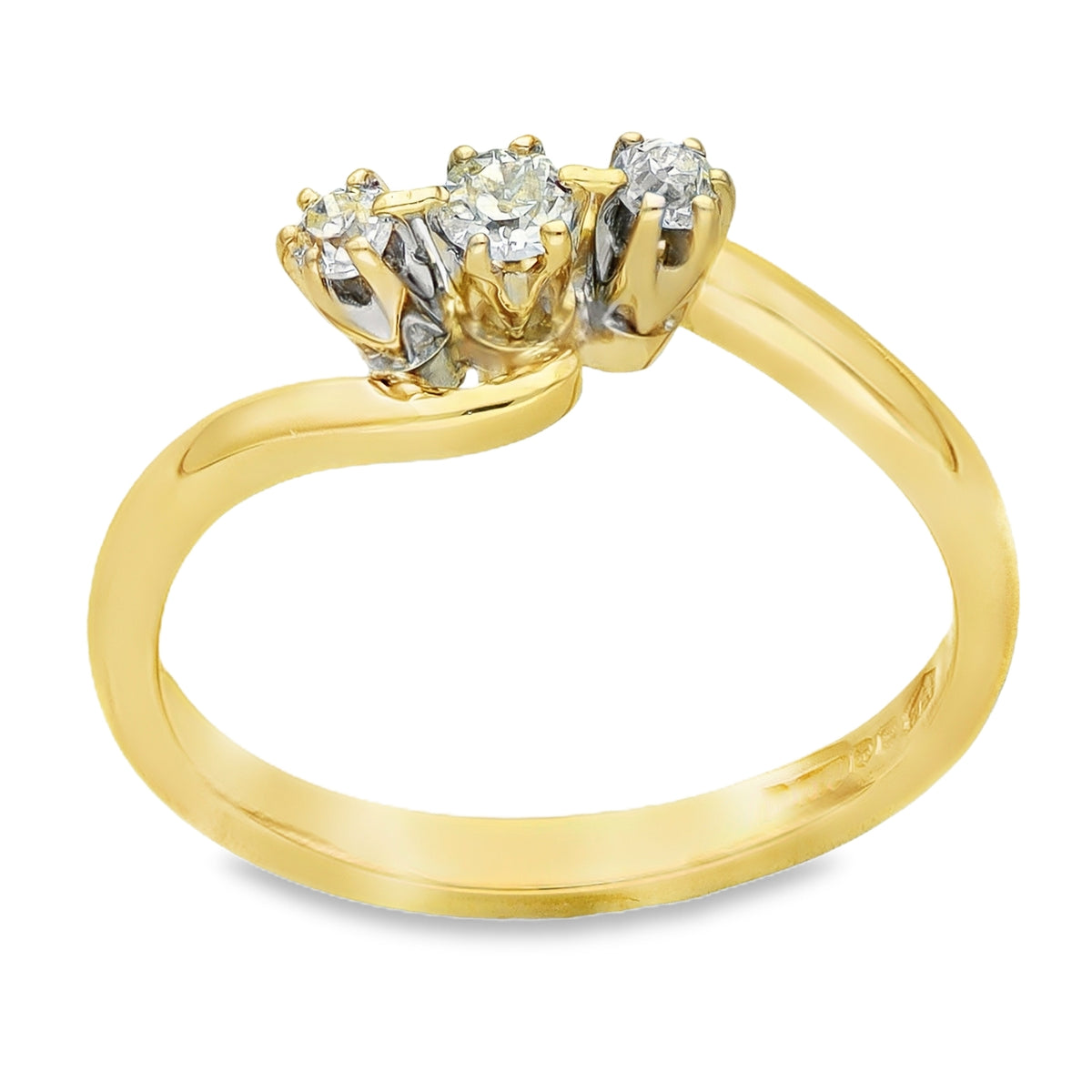 18ct Yellow Gold Diamond Twist Trilogy Ring - Size M - 0.10ct