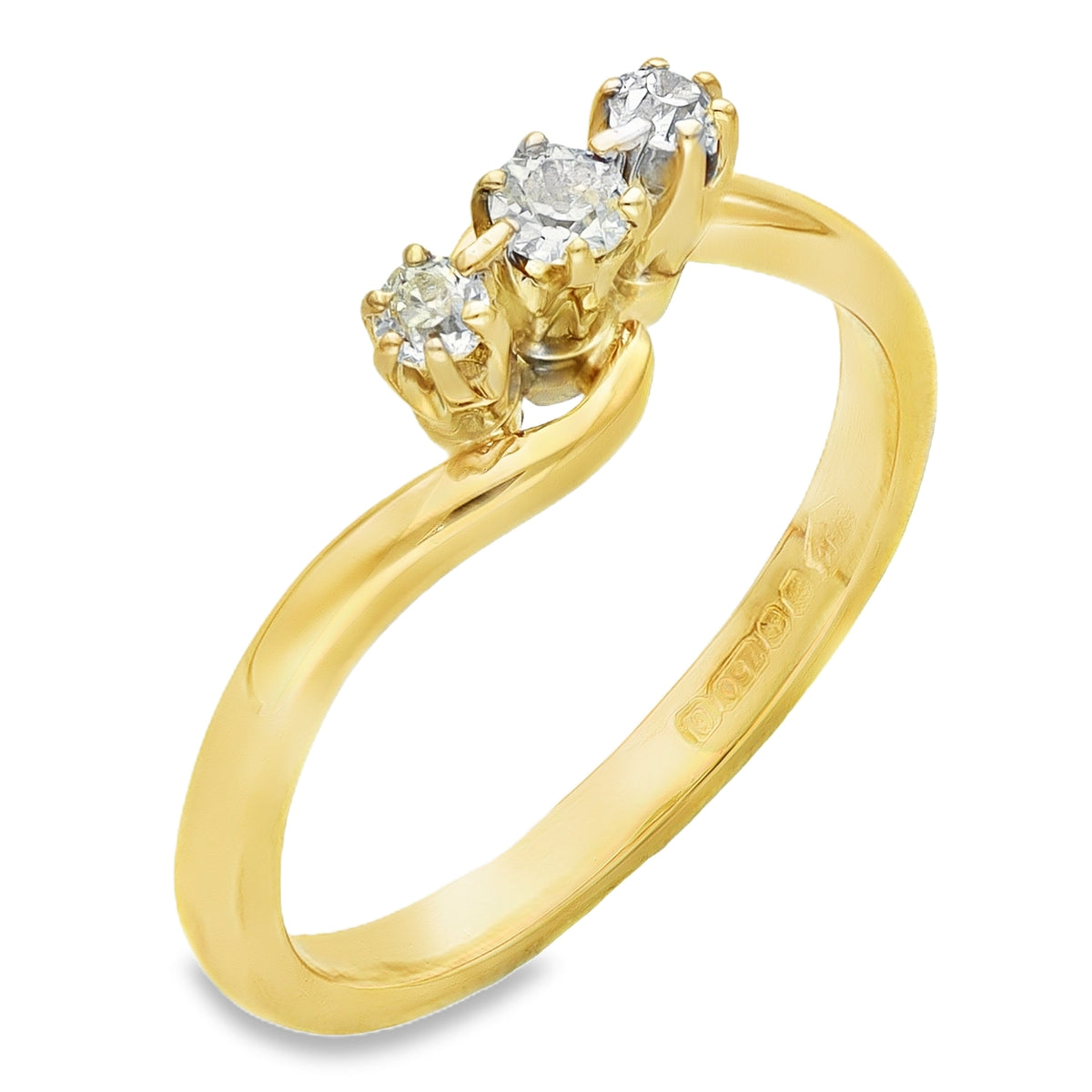 18ct Yellow Gold Diamond Twist Trilogy Ring - Size M - 0.10ct