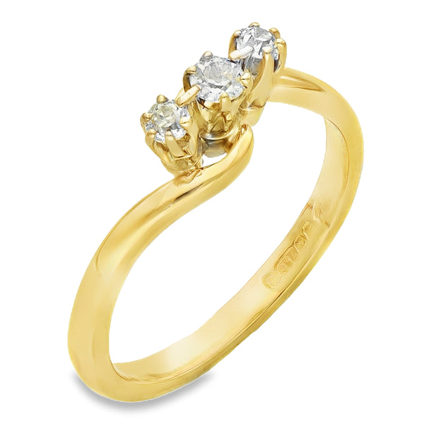18ct Yellow Gold Diamond Twist Trilogy Ring - Size M - 0.10ct