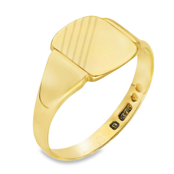 9ct Yellow Gold Cushion Signet Ring - Size N - 10mm