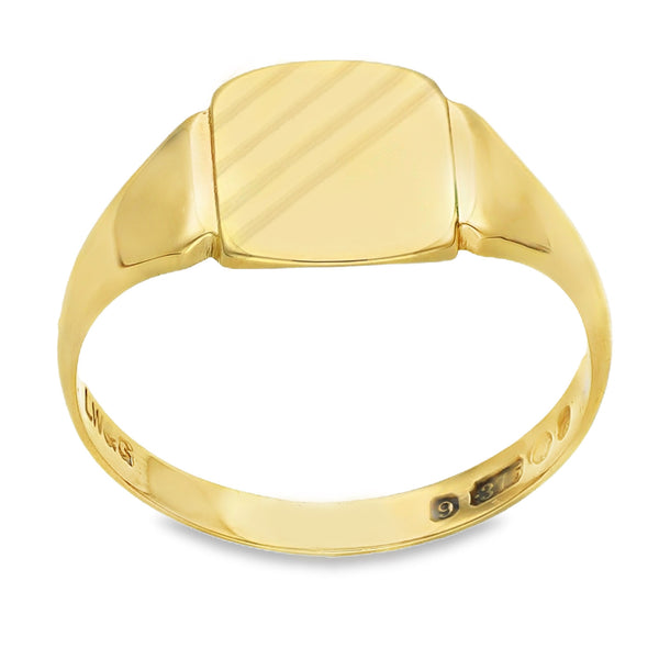 9ct Yellow Gold Cushion Signet Ring - Size N - 10mm