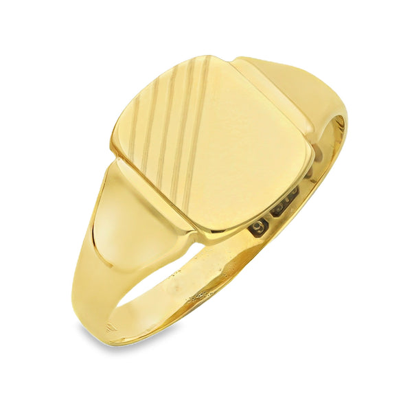 9ct Yellow Gold Cushion Signet Ring - Size N - 10mm