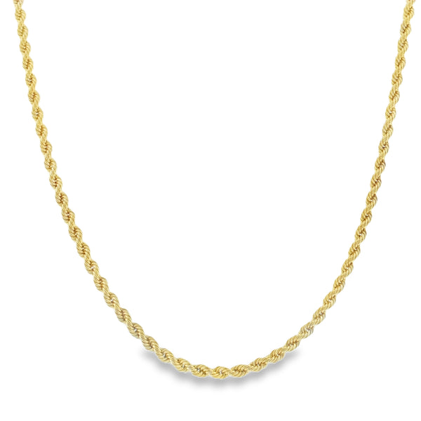9ct Yellow Gold Hollow Rope Chain - 18" - 3.0g