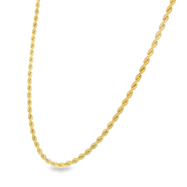 9ct Yellow Gold Hollow Rope Chain - 18" - 3.0g