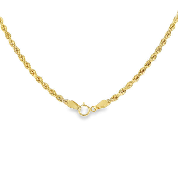 9ct Yellow Gold Hollow Rope Chain - 18" - 3.0g