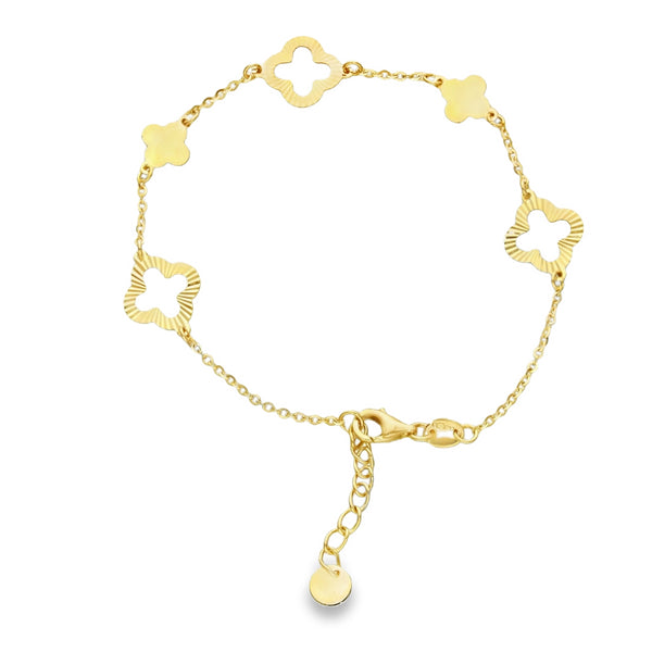 9ct Yellow Gold Five Clover Trace Bracelet - 6.5-7.5" - 1.5g