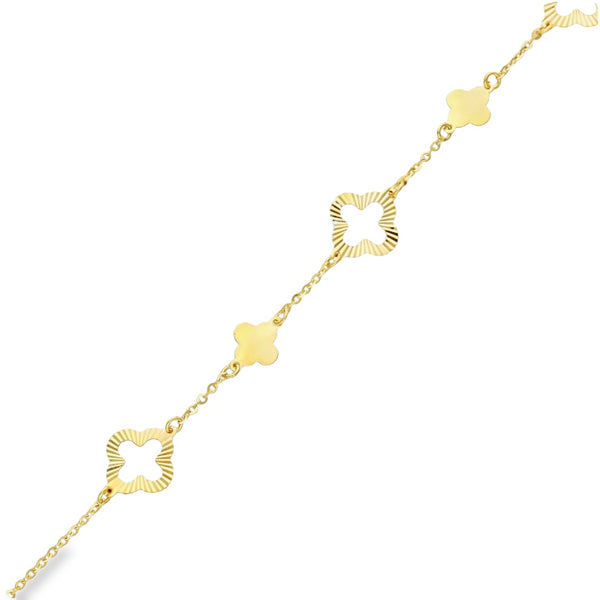 9ct Yellow Gold Five Clover Trace Bracelet - 6.5-7.5" - 1.5g