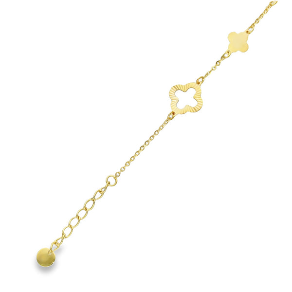 9ct Yellow Gold Five Clover Trace Bracelet - 6.5-7.5" - 1.5g