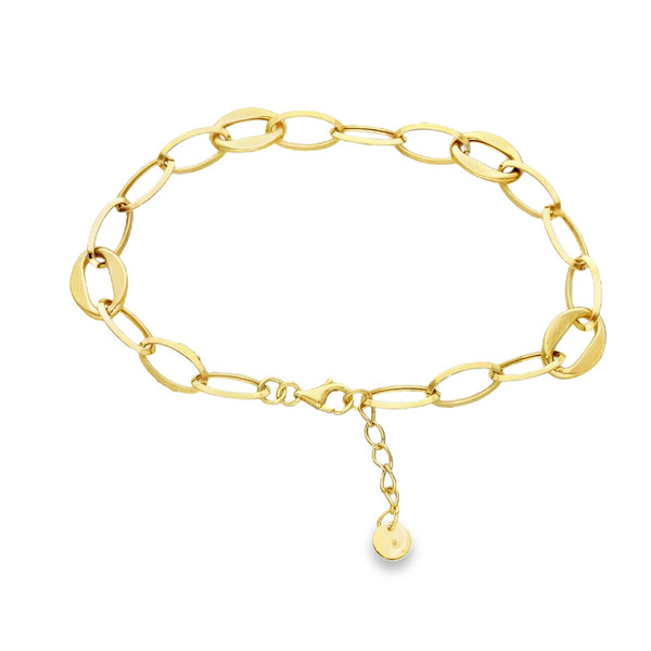 9ct Yellow Gold Hollow Oval Figaro Bracelet - 6.5-7.5" - 2.3g