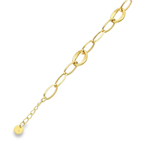 9ct Yellow Gold Hollow Oval Figaro Bracelet - 6.5-7.5" - 2.3g