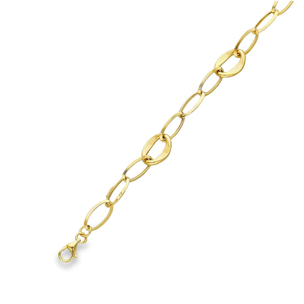 9ct Yellow Gold Hollow Oval Figaro Bracelet - 6.5-7.5" - 2.3g