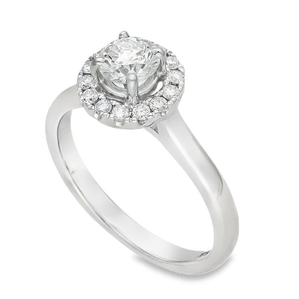 950 Platinum Diamond Halo Engagement Ring - Size K - 0.71ct