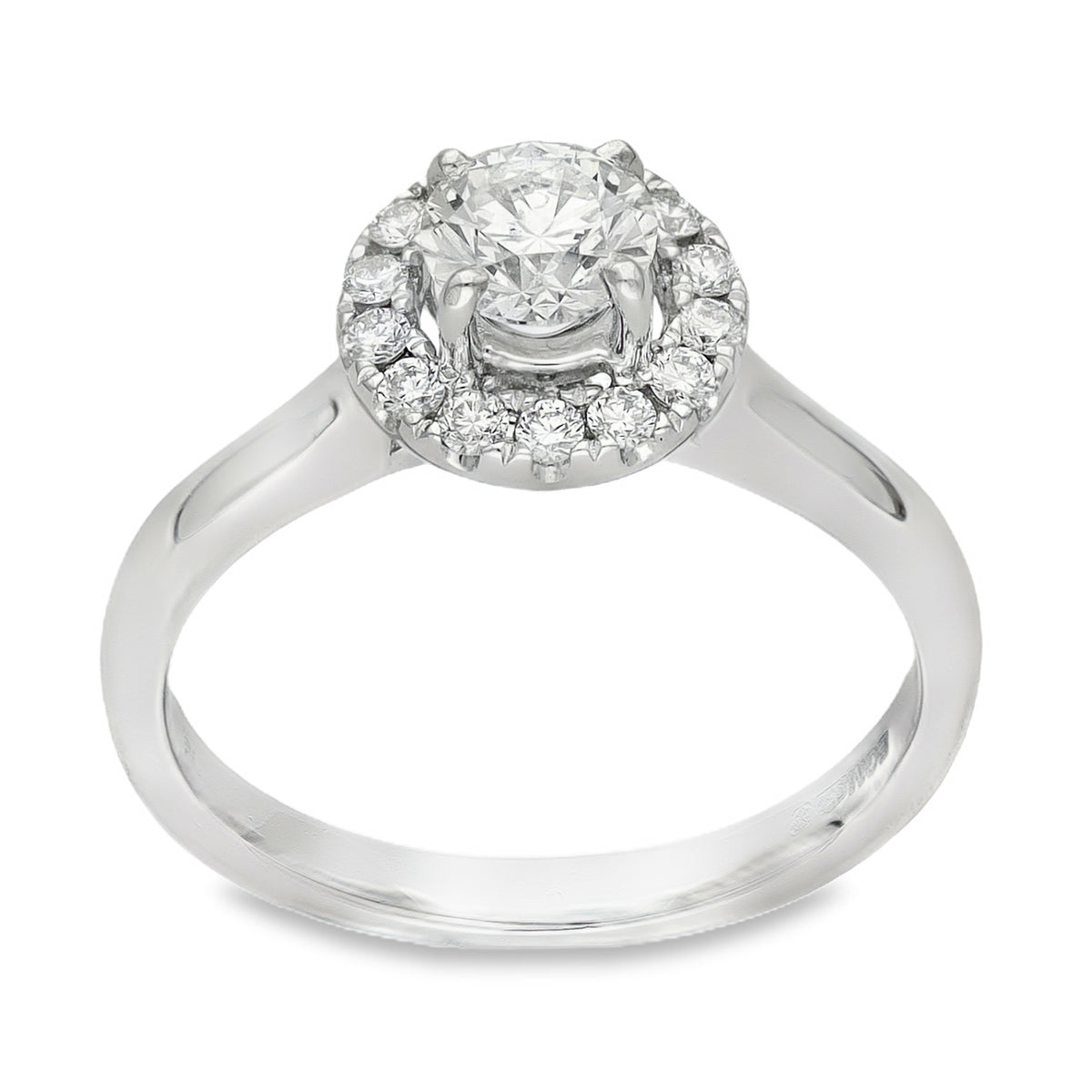 950 Platinum Diamond Halo Engagement Ring - Size K - 0.71ct