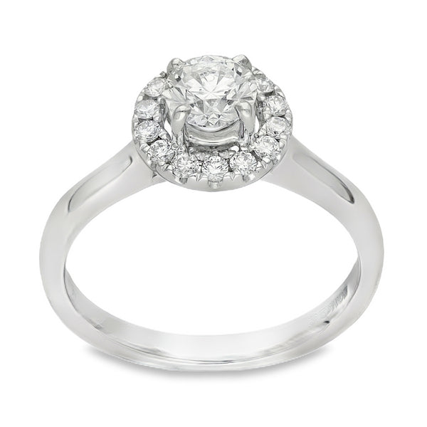 950 Platinum Diamond Halo Engagement Ring - Size K - 0.71ct