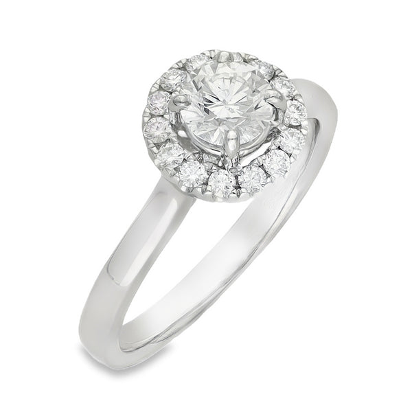 950 Platinum Diamond Halo Engagement Ring - Size K - 0.71ct