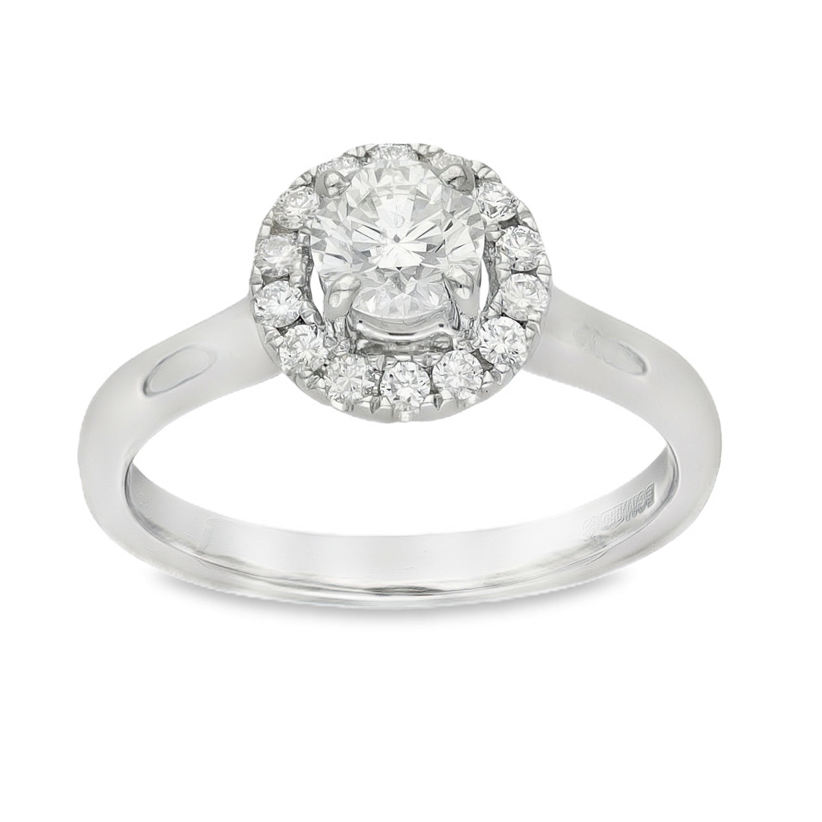 950 Platinum Diamond Halo Engagement Ring - Size K - 0.71ct