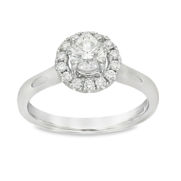 950 Platinum Diamond Halo Engagement Ring - Size K - 0.71ct