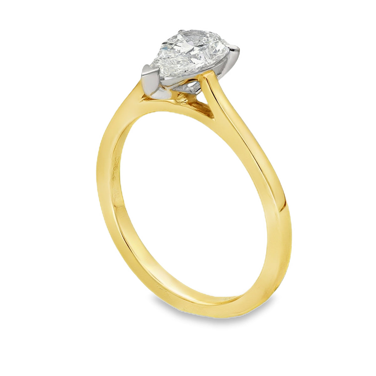 Lab Grown 1.02ct Yellow Gold Certified Pear-Cut Diamond Solitaire Engagement Ring - E/VS1