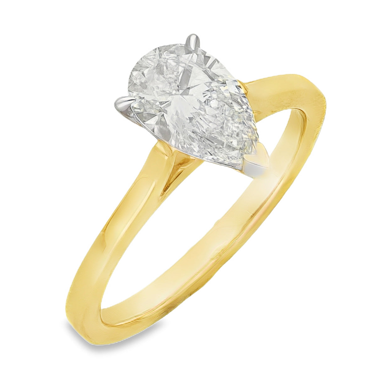 Lab Grown 1.02ct Yellow Gold Certified Pear-Cut Diamond Solitaire Engagement Ring - E/VS1