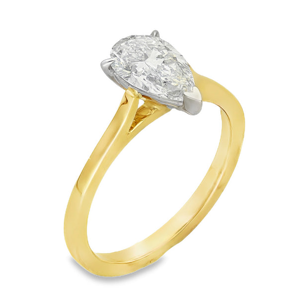 Lab Grown 1.02ct Yellow Gold Certified Pear-Cut Diamond Solitaire Engagement Ring - E/VS1