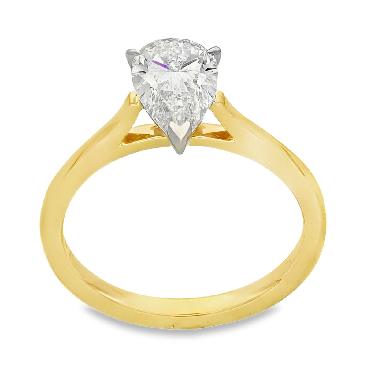 Lab Grown 1.02ct Yellow Gold Certified Pear-Cut Diamond Solitaire Engagement Ring - E/VS1