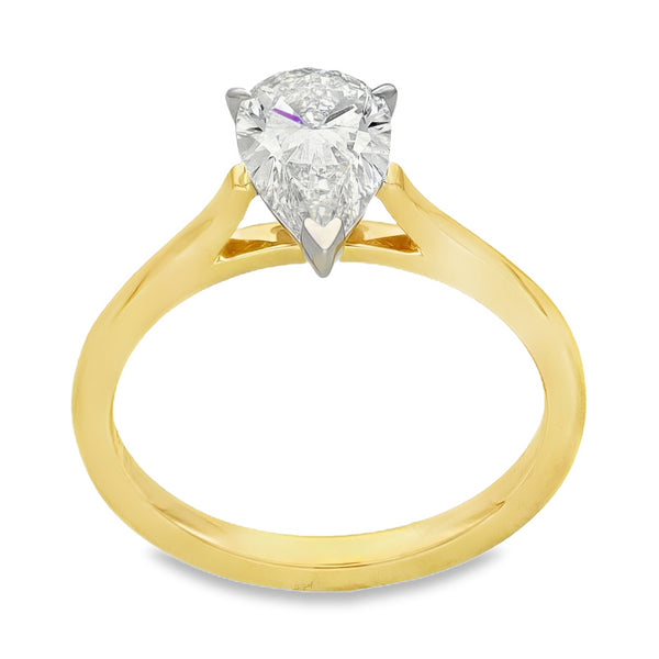 Lab Grown 1.02ct Yellow Gold Certified Pear-Cut Diamond Solitaire Engagement Ring - E/VS1