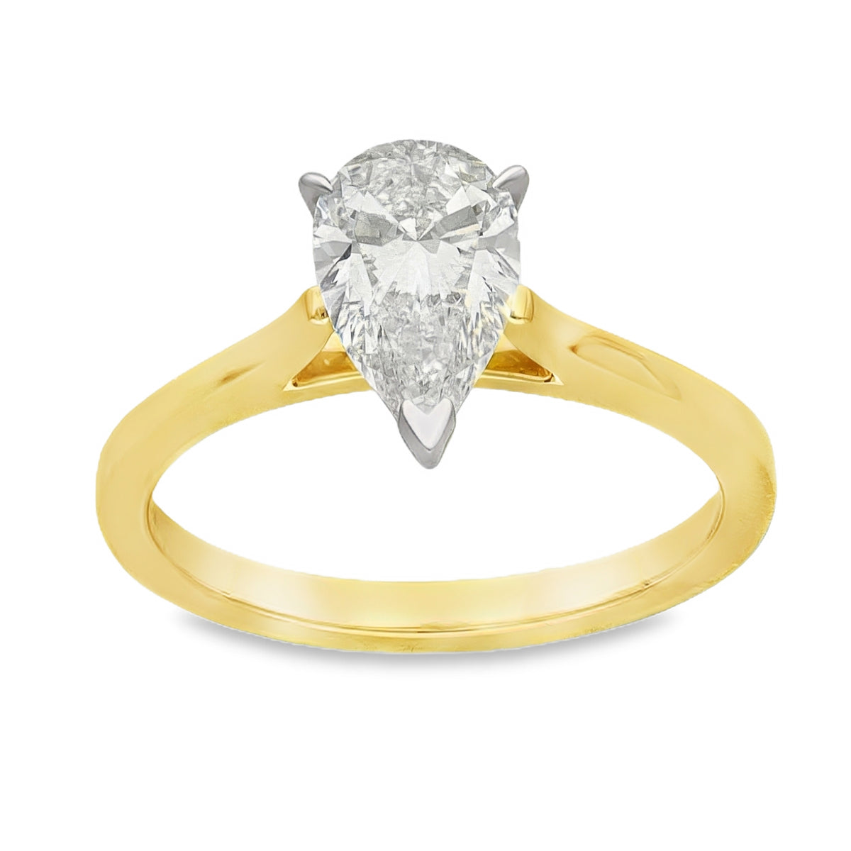 Lab Grown 1.02ct Yellow Gold Certified Pear-Cut Diamond Solitaire Engagement Ring - E/VS1