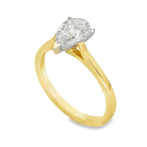 Lab Grown 1.02ct Yellow Gold Certified Pear-Cut Diamond Solitaire Engagement Ring - E/VS1