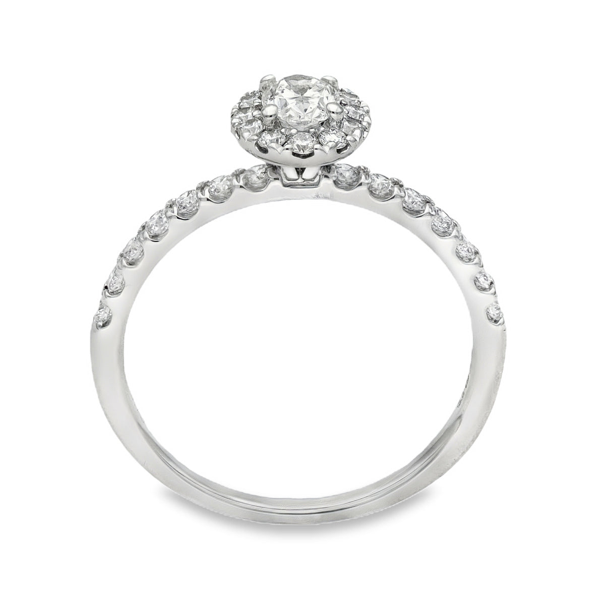 18ct White Gold Oval Halo Diamond Ring - Size O - 0.75ct