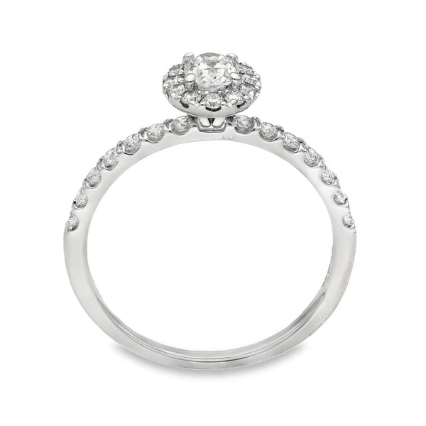 18ct White Gold Oval Halo Diamond Ring - Size O - 0.75ct