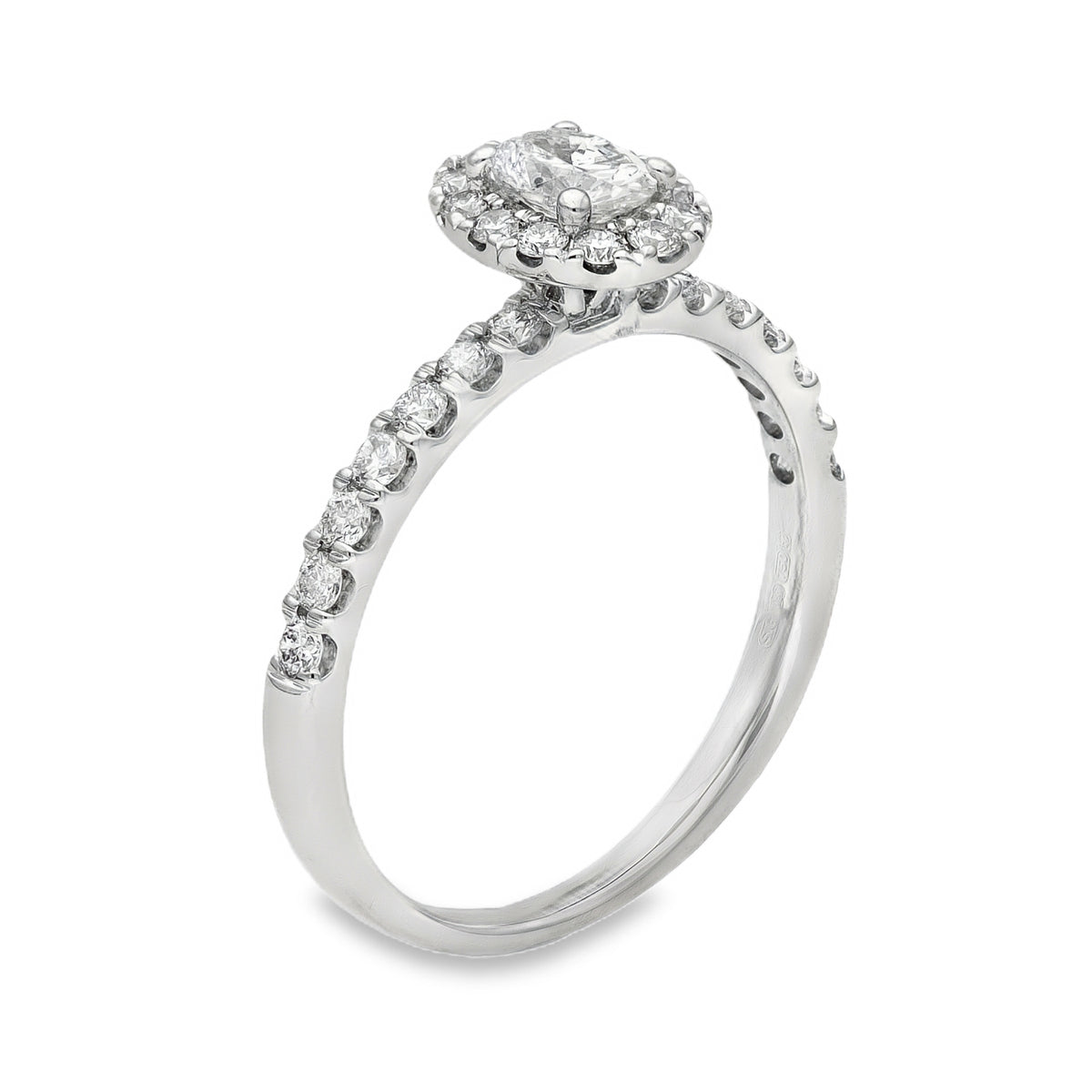 18ct White Gold Oval Halo Diamond Ring - Size O - 0.75ct