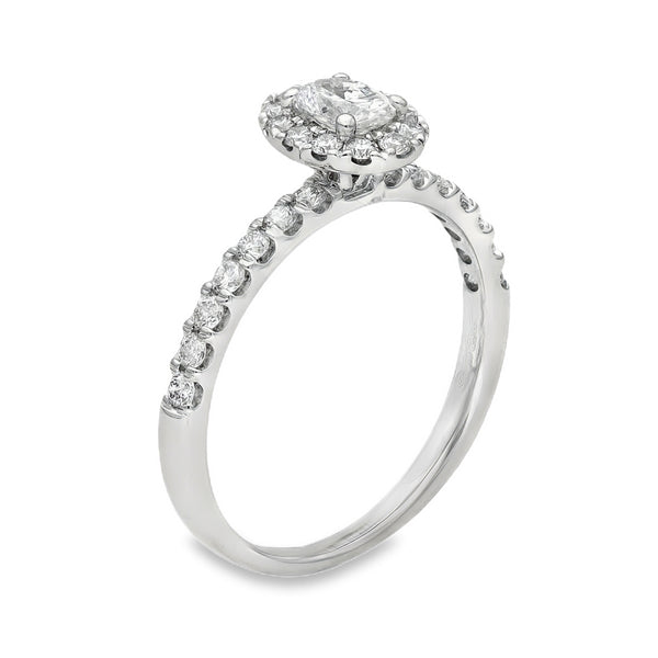 18ct White Gold Oval Halo Diamond Ring - Size O - 0.75ct