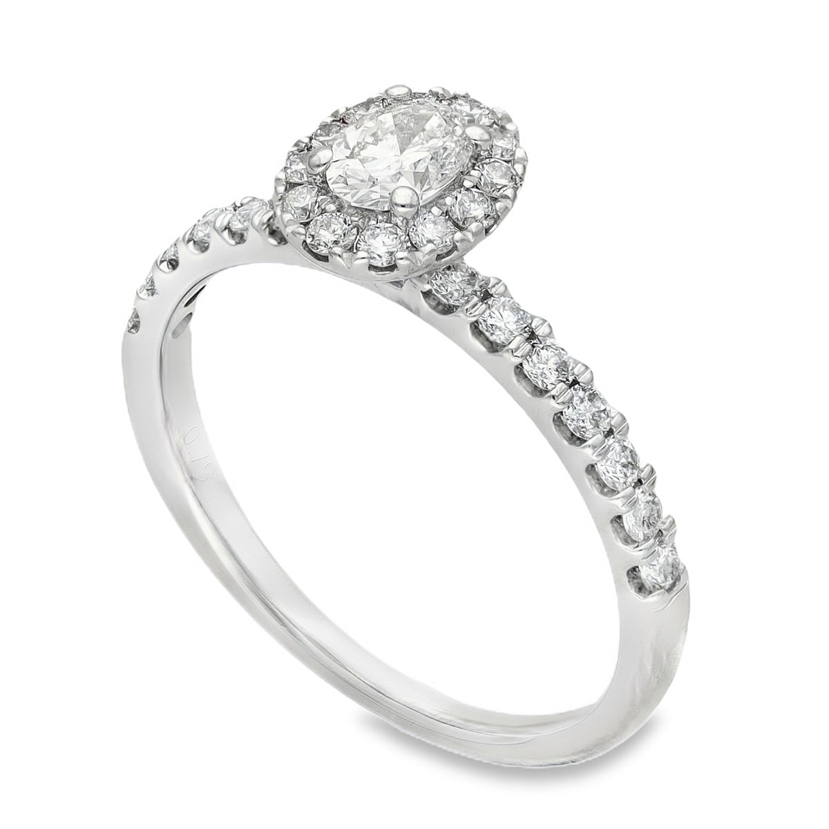 18ct White Gold Oval Halo Diamond Ring - Size O - 0.75ct