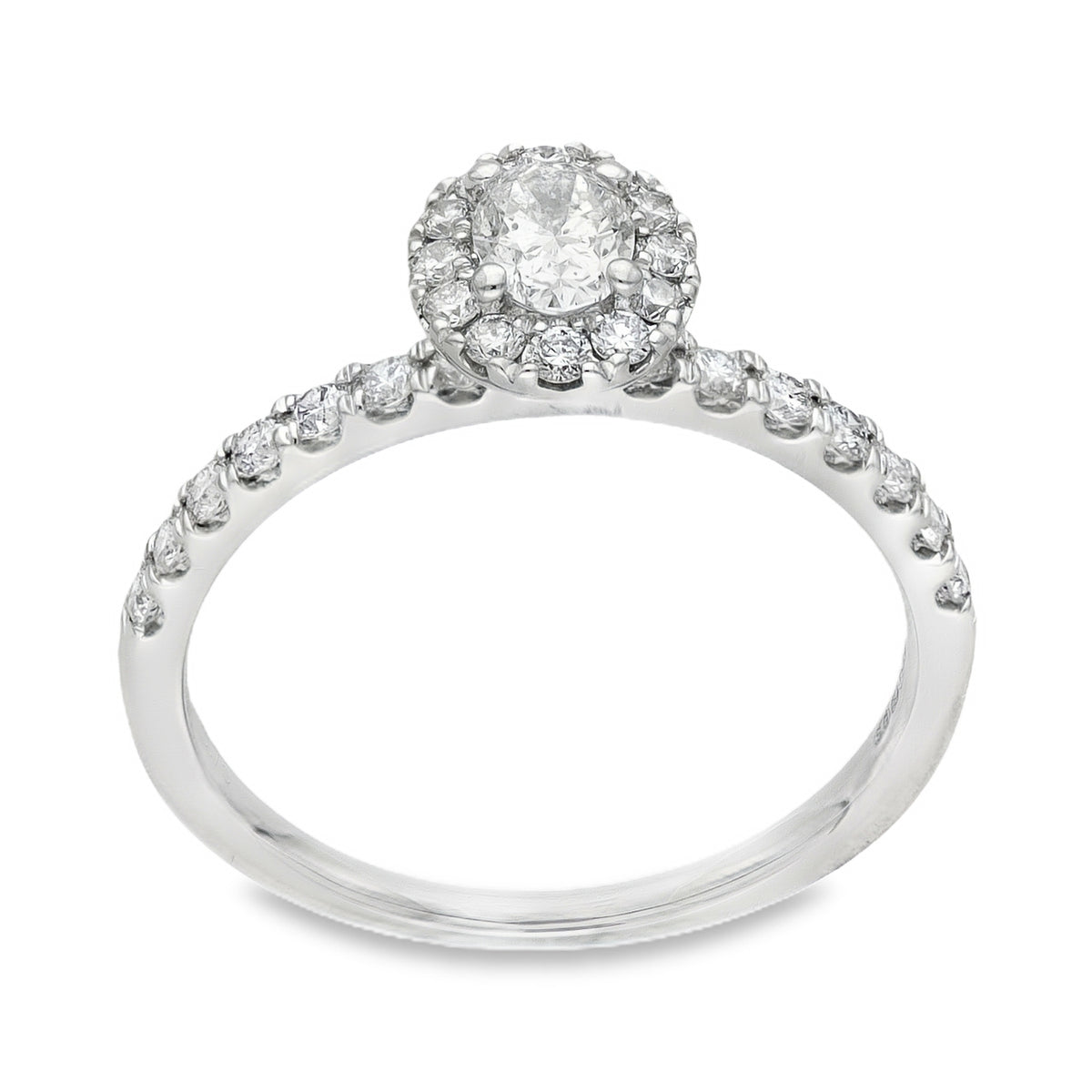 18ct White Gold Oval Halo Diamond Ring - Size O - 0.75ct