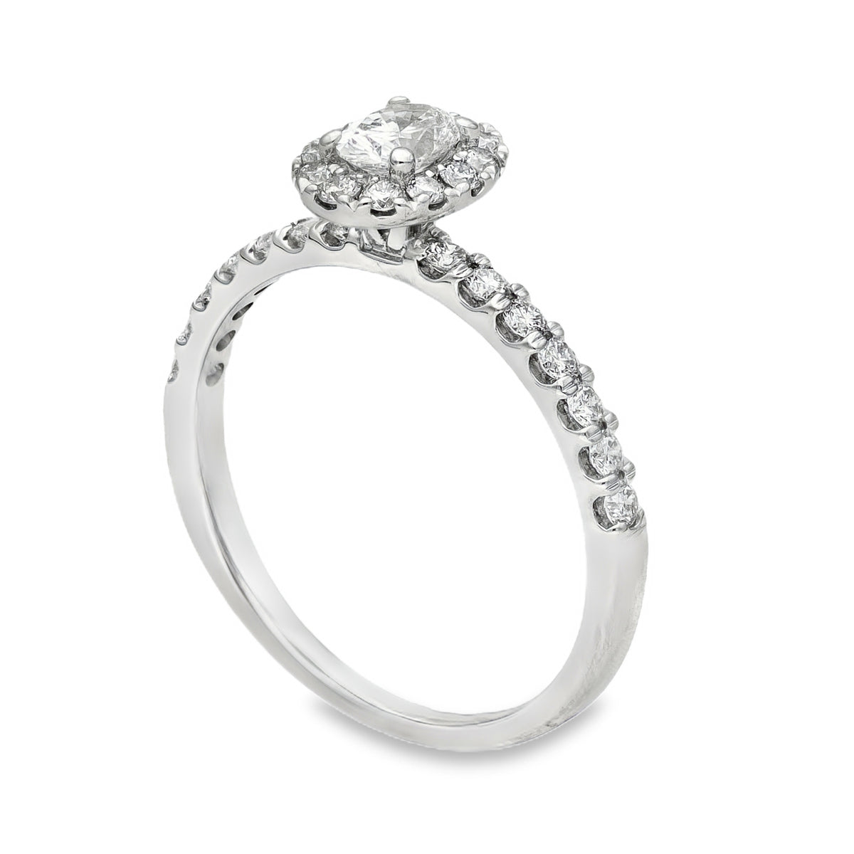 18ct White Gold Oval Halo Diamond Ring - Size O - 0.75ct