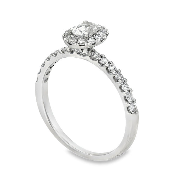 18ct White Gold Oval Halo Diamond Ring - Size O - 0.75ct
