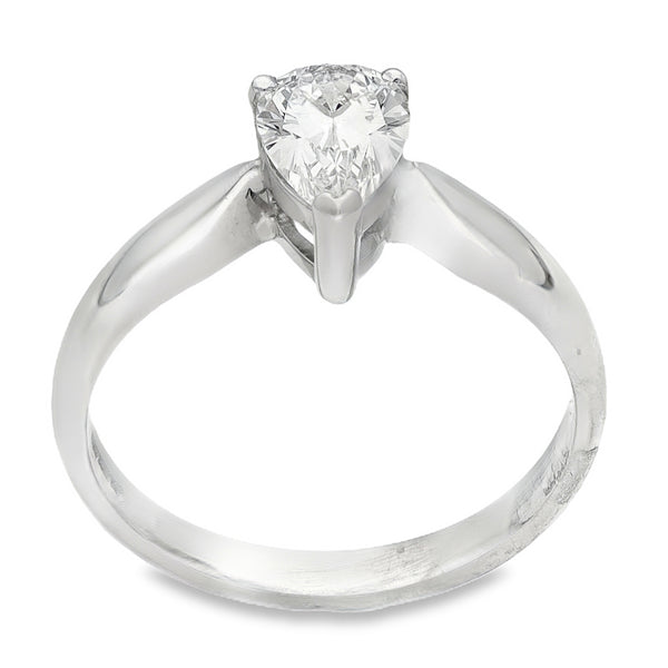 18ct White Gold Pear Diamond Solitaire Engagement Ring - Size M - 0.81ct