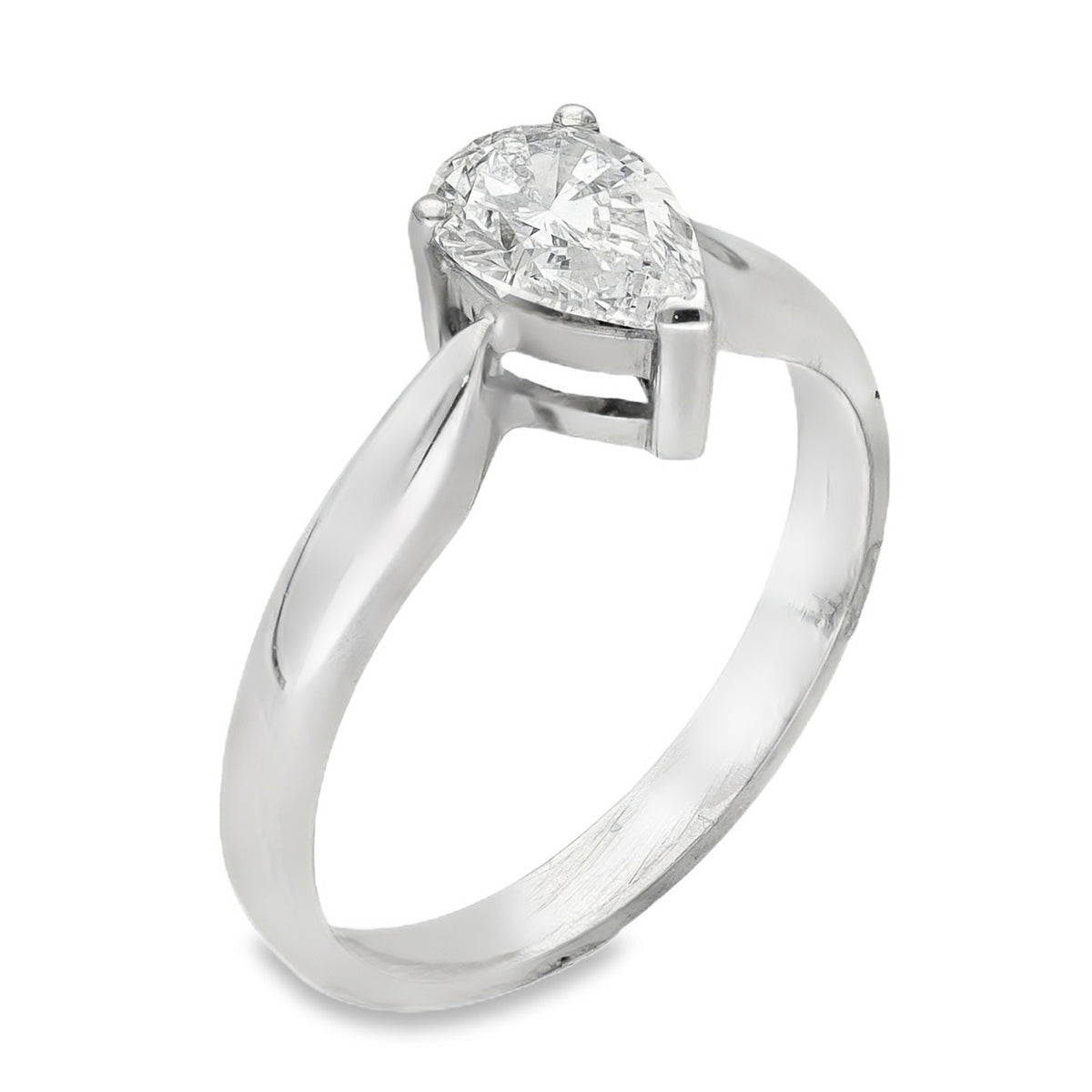 18ct White Gold Pear Diamond Solitaire Engagement Ring - Size M - 0.81ct