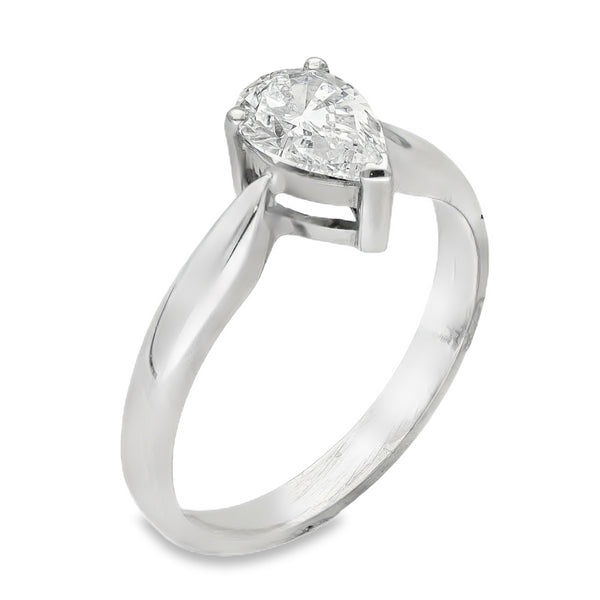 18ct White Gold Pear Diamond Solitaire Engagement Ring - Size M - 0.81ct