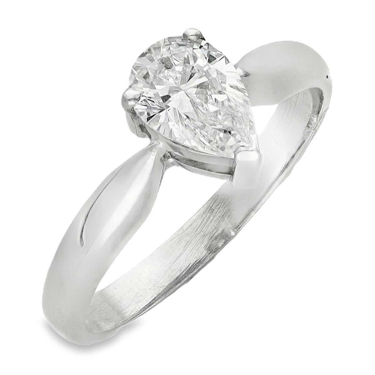 18ct White Gold Pear Diamond Solitaire Engagement Ring - Size M - 0.81ct