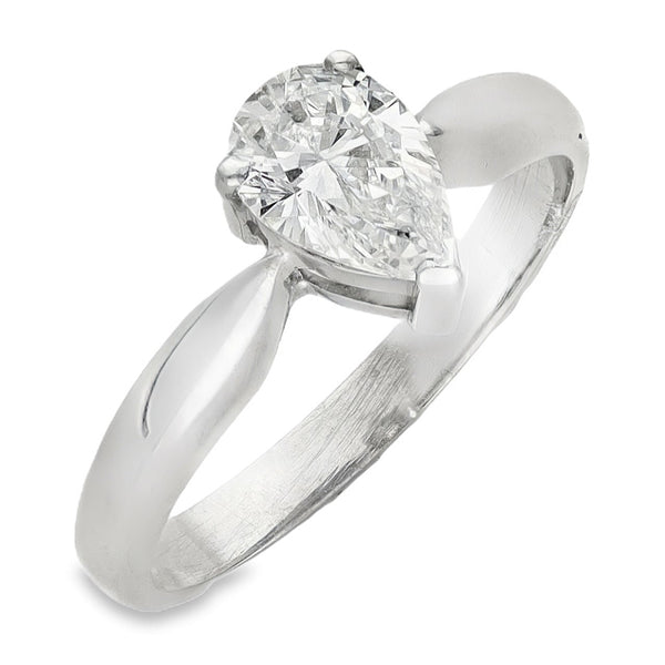 18ct White Gold Pear Diamond Solitaire Engagement Ring - Size M - 0.81ct