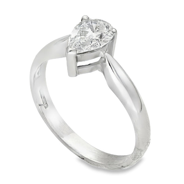 18ct White Gold Pear Diamond Solitaire Engagement Ring - Size M - 0.81ct