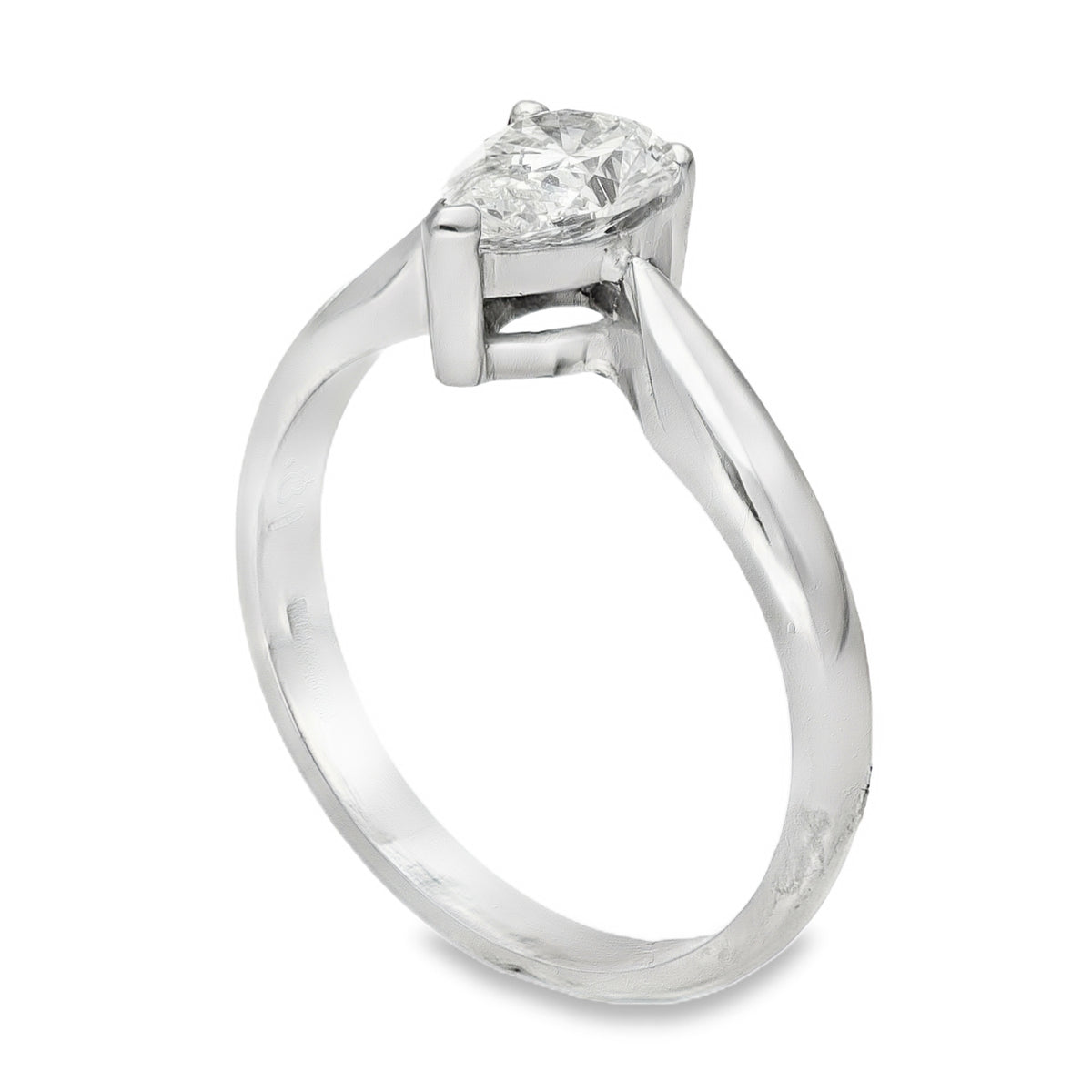 18ct White Gold Pear Diamond Solitaire Engagement Ring - Size M - 0.81ct